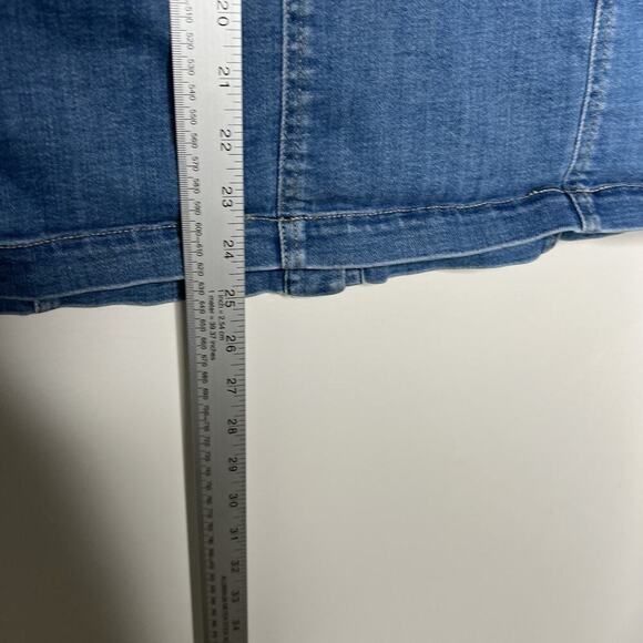 LOGO Lori Goldstein Denim Skirt Womens 16 Blue Button Front Pockets Stretch - Picture 4 of 8